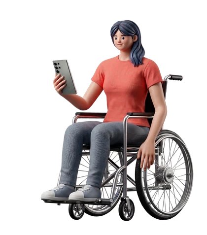A wheelchair user checking Move My Way on her phone